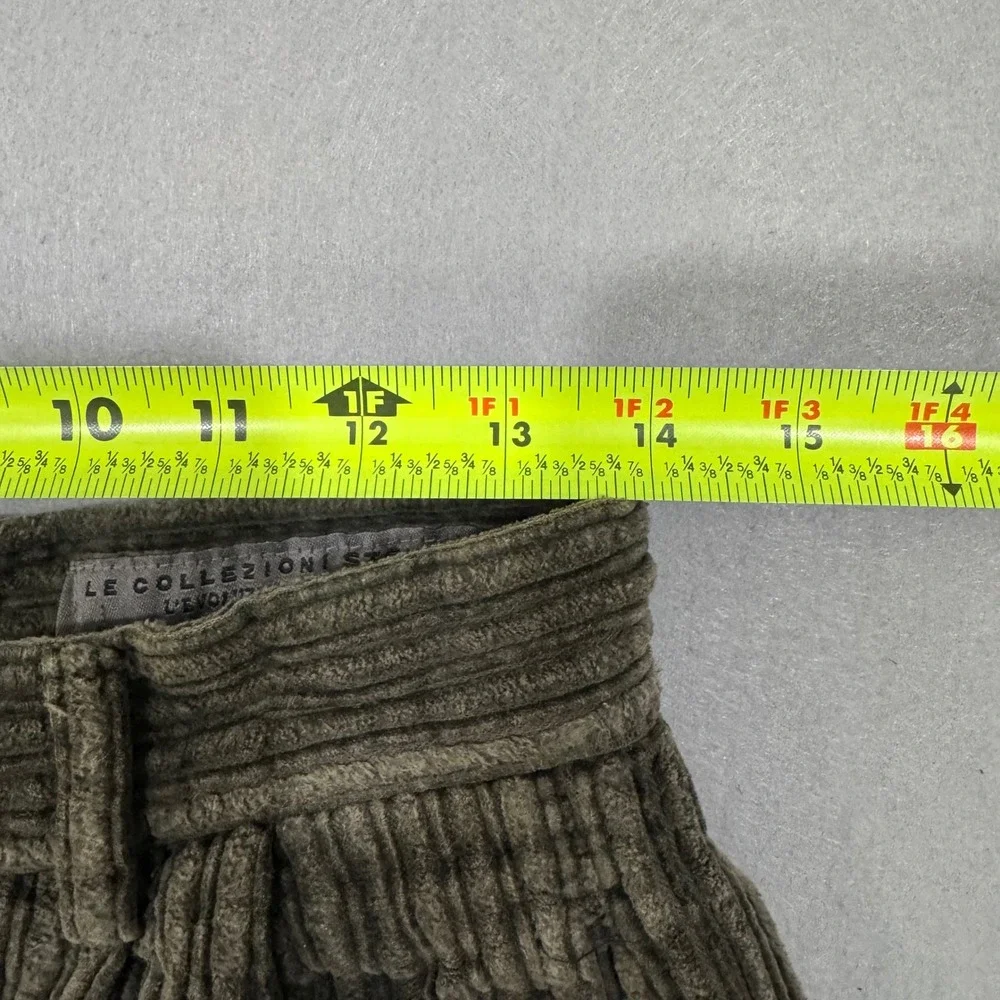 LE COLLEZIONI Collection Corduroy Pants Men 30 Olive Green Wide Wale Pleated